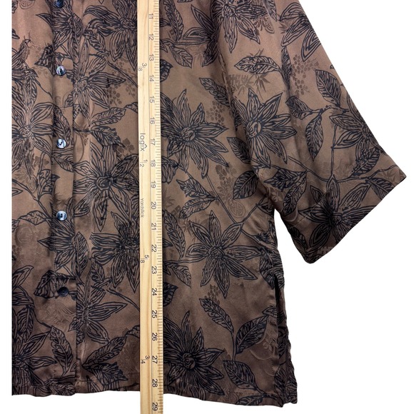 Vintage Chico's Design Blouse Womens Silk Button Up Floral Sz 2 (Large/12) Brown - Picture 4 of 8
